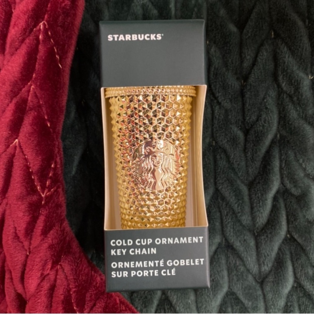 Gold Studded Starbucks Cup Keychain / Ornament Christmas Winter 2022
